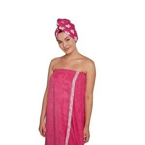 Bath Wrap & Turbie Twist Combo Set Pink Flower S14298